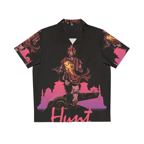 Star Wars inspired Hawaiian shirt with bounty hunter and Boba Fett graphics