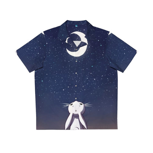 Moon Bunny Hawaiian Shirt with Starry Night Sky and Fantasy Animal Design