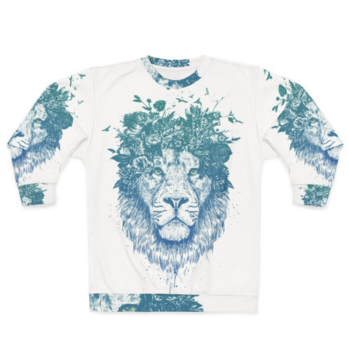 Floral Lion Sweatshirt - Surreal Nature Illustration Design