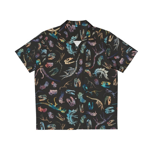 Dinosaur dark Hawaiian shirt with a minimalist, science-inspired design