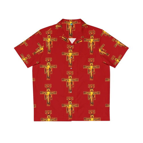 St Francis of Assisi Hawaiian Shirt featuring San Damiano Crucifix