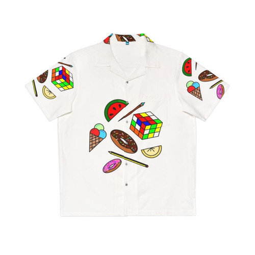 Colorful Hawaiian shirt with hobbies and food pattern