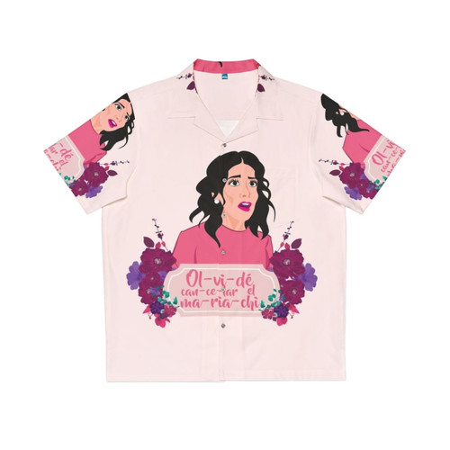 Colorful Hawaiian shirt with "The House of Flowers" Netflix series design