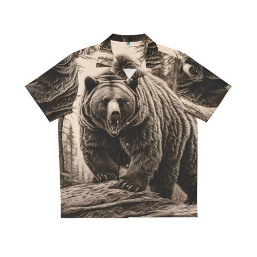 Monochromatic grizzly bear in a Hawaiian shirt