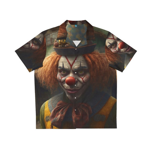 Colorful clown-themed Hawaiian shirt with fun and whimsical design