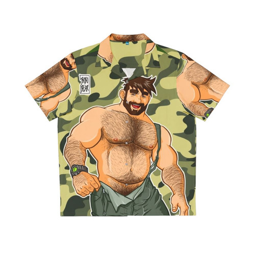 Colorful Camo Hawaiian Shirt with Pride Flag and Bear Motifs