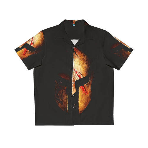 Spartan V Ii Hawaiian Shirt with warrior helmet and dark art design