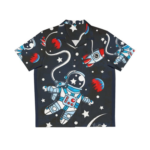 Space Walk Hawaiian Shirt with Astronauts, Spaceships, and Stars