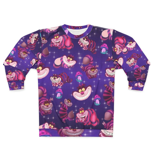 Cheshire Cat inspired fall sweatshirt with purple mushroom design
