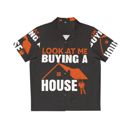 Man wearing a vibrant Hawaiian shirt while purchasing a new home
