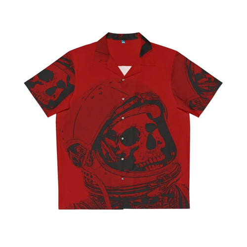 Death on Mars Hawaiian Shirt featuring a space-themed design with an astronaut, skull, and cosmic elements