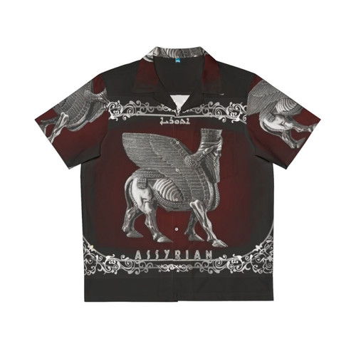 Silver Lamassu Hawaiian Shirt featuring ancient Assyrian symbols