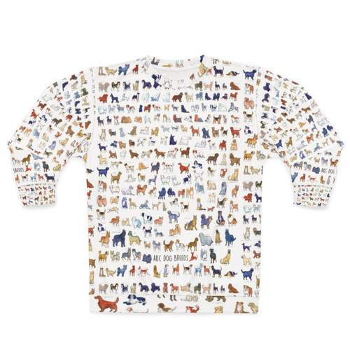 Watercolor illustration of various AKC dog breeds on a sweatshirt