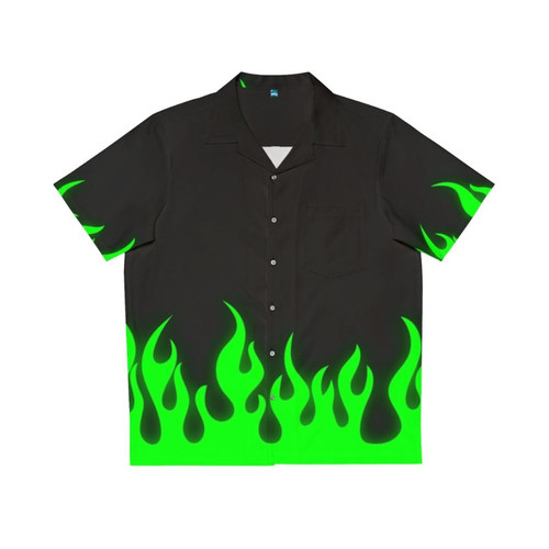 Lime green hawaiian shirt with neon flame design