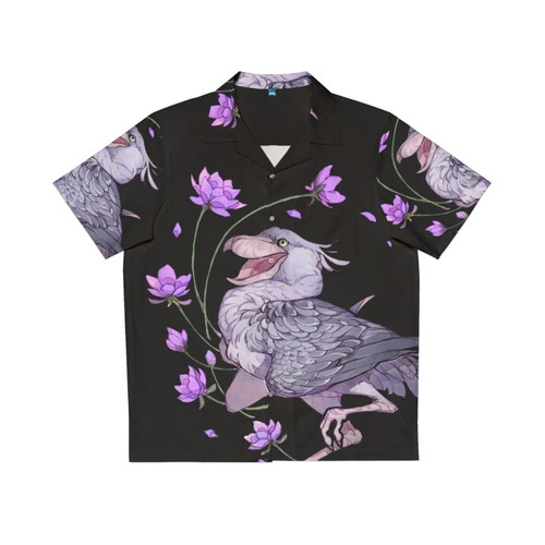 Shoebill stork Hawaiian shirt with vibrant floral pattern