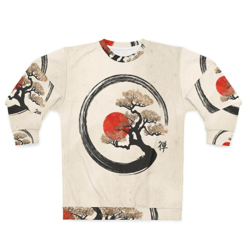 Minimalist enso circle and bonsai tree design on sweatshirt