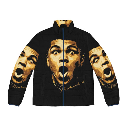 Vintage Muhammad Ali Puffer Jacket with iconic boxing art and motivational design