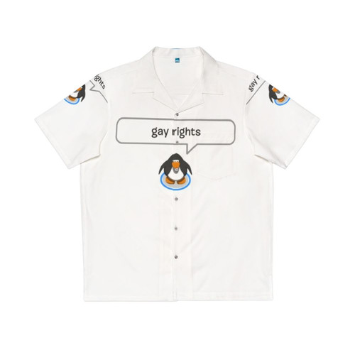 Vibrant Hawaiian shirt with a penguin print design celebrating LGBTQ rights