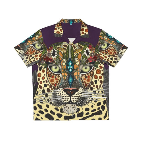 Leopard Queen Hawaiian Shirt with Tropical Floral and Botanical Leaf Accents