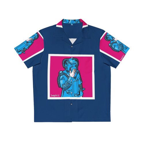 Smoking Cyberman in a pop art inspired Hawaiian shirt