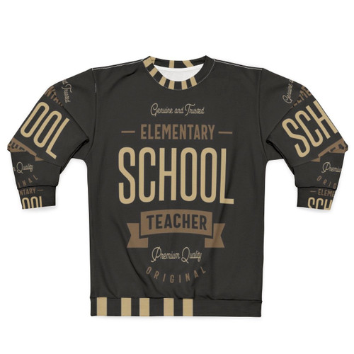 Elementary school teacher wearing a cozy sweatshirt