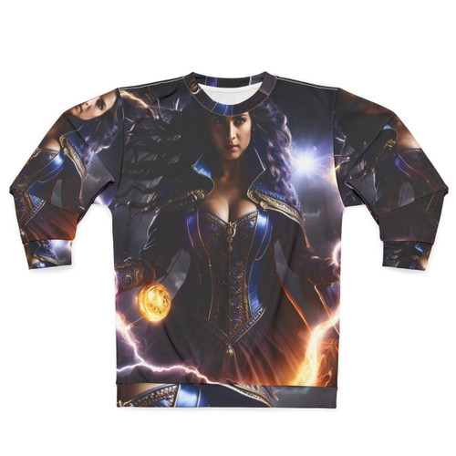 Electric superhero sweatshirt with magical gaming design