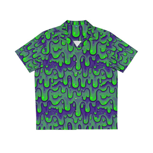 Vibrant green slime pattern Hawaiian shirt with gooey monster print