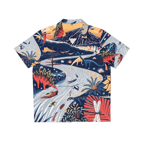 Jurassic themed Hawaiian shirt with vibrant prehistoric animals print