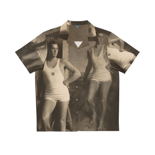 Vintage Hawaiian shirt featuring portrait of Olympic swimmer and actor Johnny Weissmuller