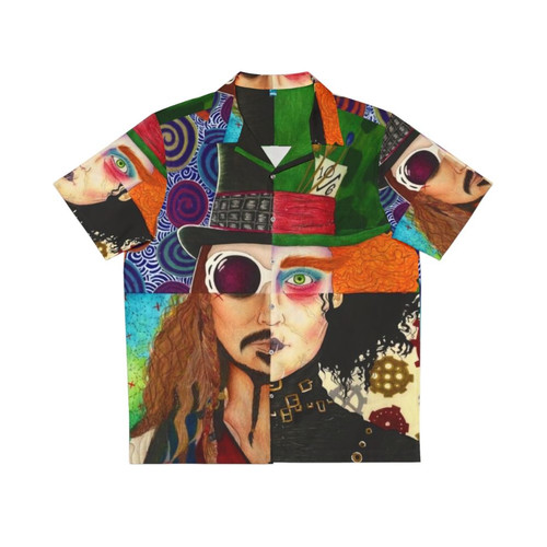 Colorful hawaiian shirt with collage of Johnny Depp characters