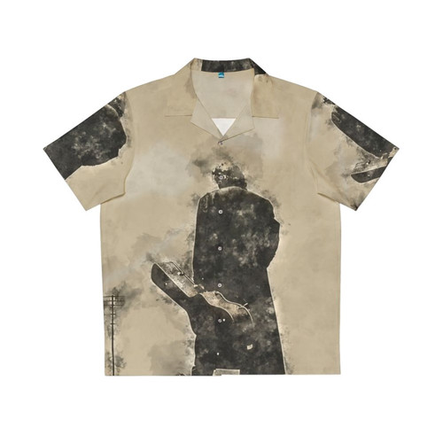 Johnny Cash Man in Black Hawaiian Shirt