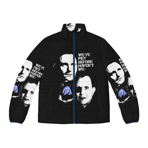 A puffer jacket featuring a Lost Highway movie poster design with David Lynch themes.