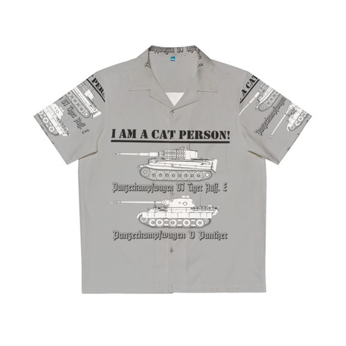 Cat Person Hawaiian Shirt with World War 2 Panther Tank Graphics