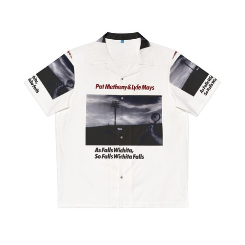 Retro '80s jazz fusion Hawaiian shirt featuring Pat Metheny and Lyle Mays