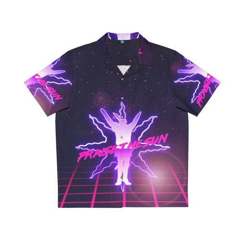 Retro 80s Hawaiian Shirt with Praise the Sun Dark Souls Graphic