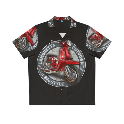 Retro 80s style Hawaiian shirt with Lambretta scooter design
