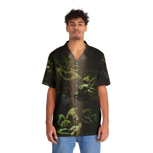 Retro 80s fantasy-themed Hawaiian shirt with Labyrinth movie elements - People Front