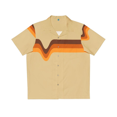 Retro 70s brown orange yellow chevron stripe Hawaiian shirt