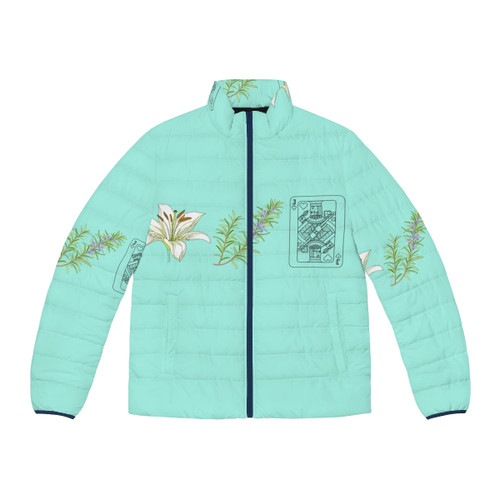 Bob Dylan-inspired puffer jacket with referential humor design