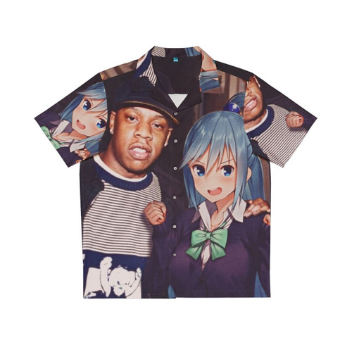 Jay Z wearing Aqua anime inspired Hawaiian shirt