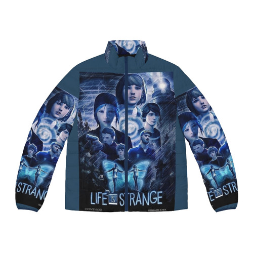 Life Is Strange Movie Poster Puffer Jacket featuring characters Chloe Price, Max Caulfield, and Kate Marsh