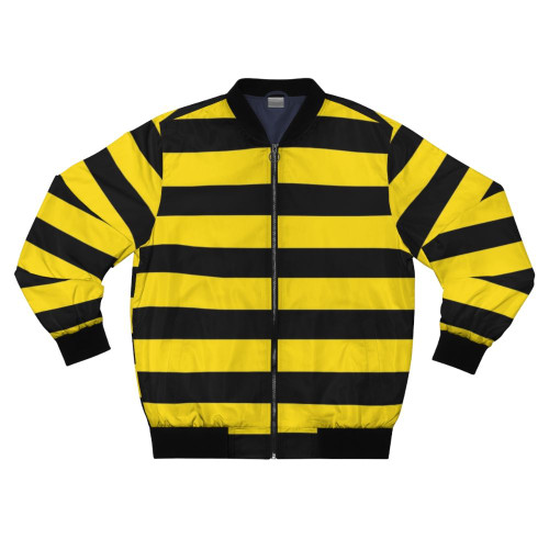 Wide horizontal yellow and black striped bomber jacket