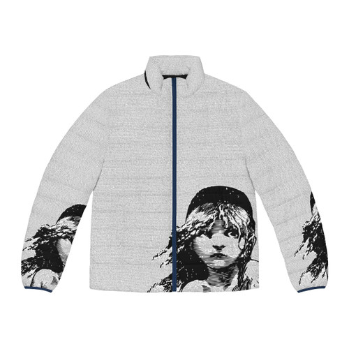 Les Miserables Musical Puffer Jacket featuring the script and lyrics