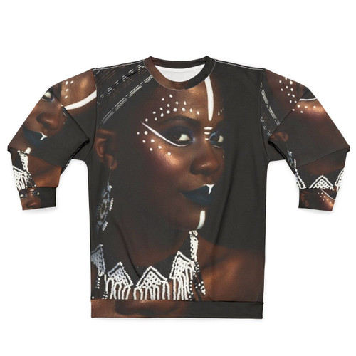 Tribal African Queen Women's Sweatshirt with Black Abstract Art and Gold Dust Design