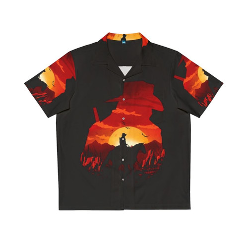 Red logo Hawaiian shirt with tropical floral pattern