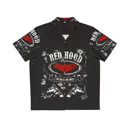 Red Hood Label Whiskey Style Hawaiian Shirt with Tropical Print