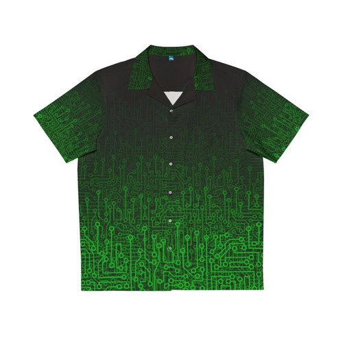 Reboot Ii Green Hawaiian Shirt with Circuit Board Design