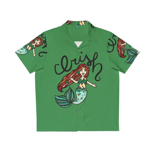 An irish mermaid themed hawaiian shirt with redhead mermaid and mythical creatures