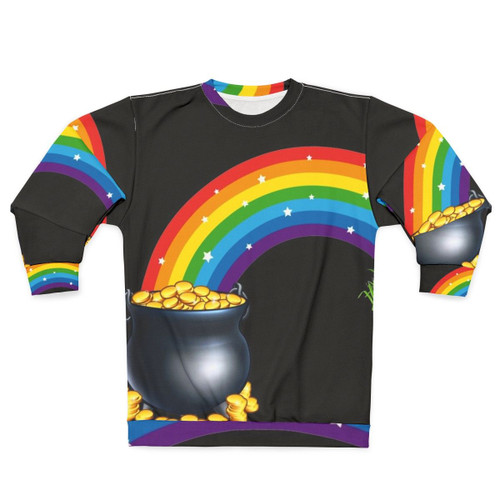A cozy sweatshirt featuring the iconic pot of gold at the end of the rainbow, a symbol of Irish luck and prosperity.