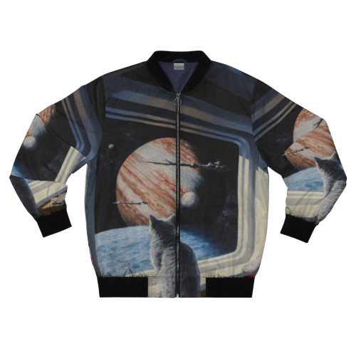 "Space Cat" Bomber Jacket with a science fiction oil painting design